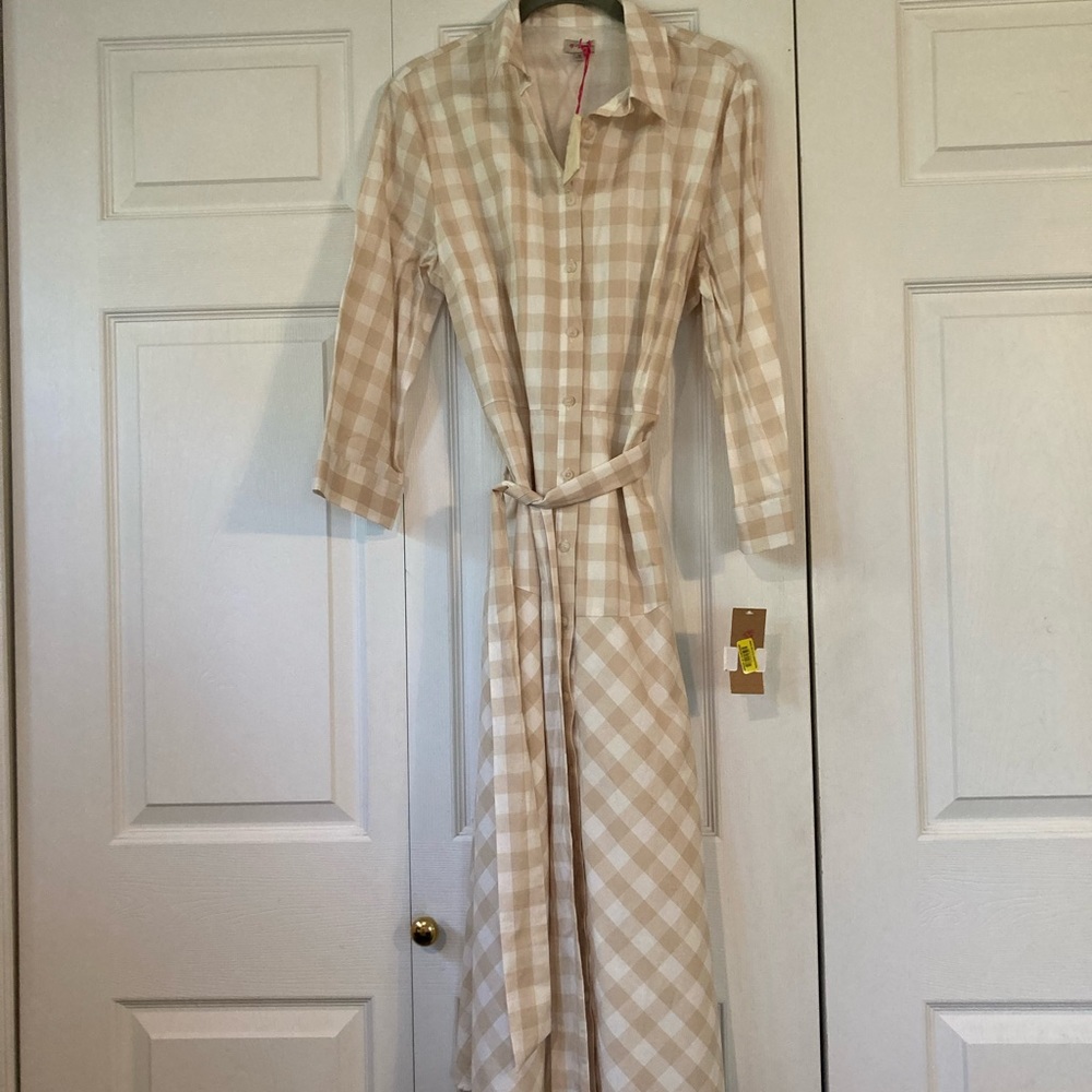 Brown and white checkered dress